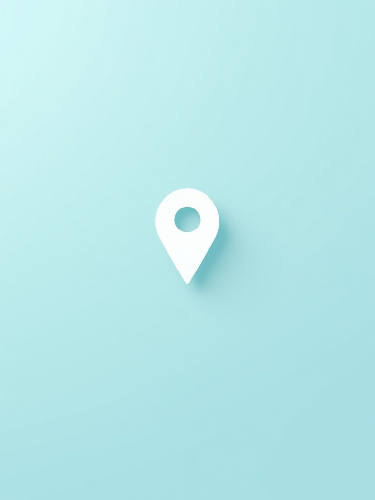 Create a minimalist design of a location pin icon in white color on a smooth gradient background transitioning from light blue to soft green, using a digital camera with a 50mm lens at f/2.8, shooting from a straight-on view to enhance clarity and depth.