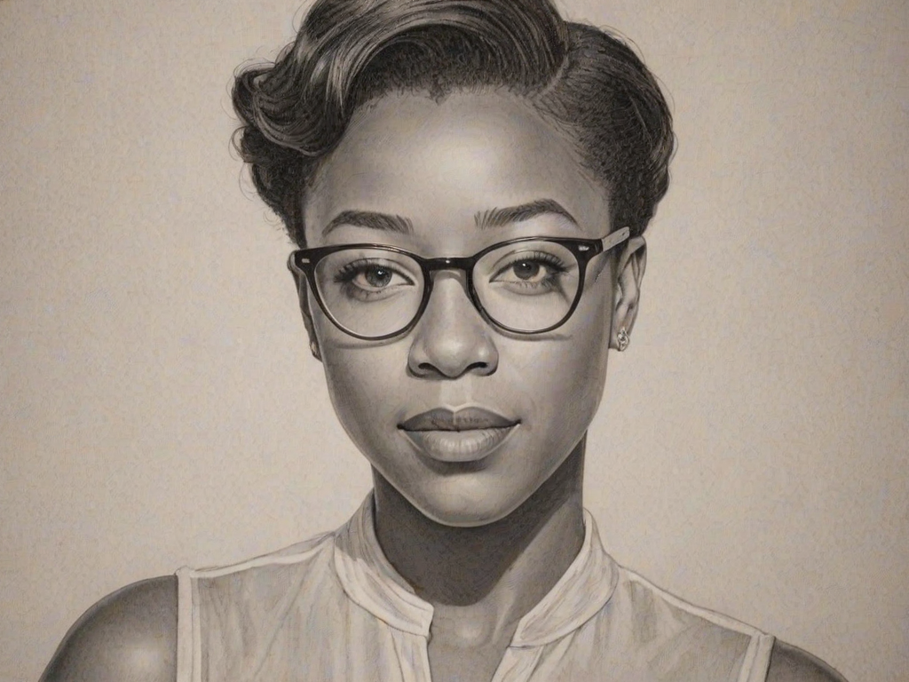 Magnificent Samira Wiley, pencil sketch, portrait of Elegant woman 1936s in glasses, hair style beatnik, outline, clear lines, fine lines, 8k