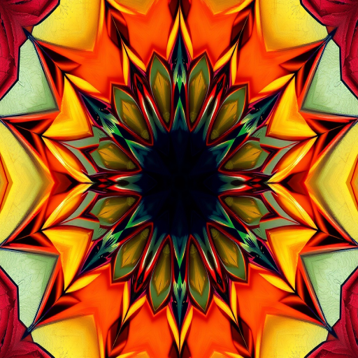 Generate a high-resolution image of an intricate geometric pattern, shot with a Canon EOS R5, 50mm f/1.2 lens, ISO 100, aperture f/2.8, shutter speed 1/200s, in a top-down view, using vibrant colors and sharp contrasts to enhance visual appeal.