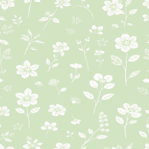 Generate a seamless pattern of white botanical illustrations on a soft mint green background, captured with a DSLR camera at f/4 aperture, 50mm lens, natural light, and top-down view for enhanced clarity and detail.