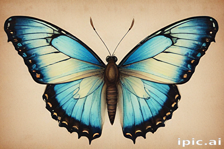 Vibrant Blue Butterfly with Intricate Patterns and Graceful Wings Displayed