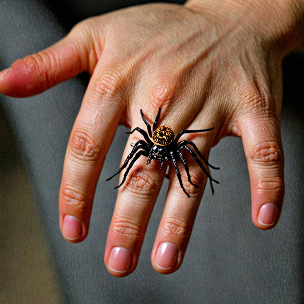tiny spiders on hands in the dark