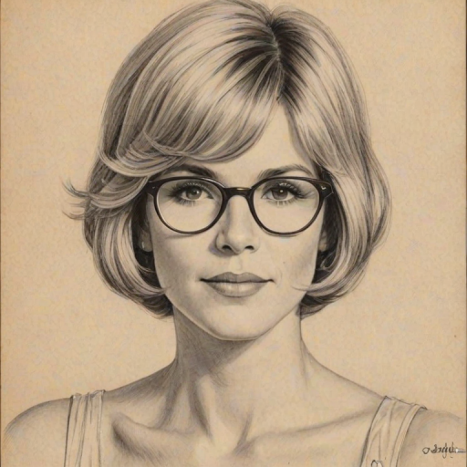 Sublime Debby Boone, pencil sketch, portrait of Enchanting woman 1929s in glasses, hair style beatnik, outline, clear lines, fine lines, 8k