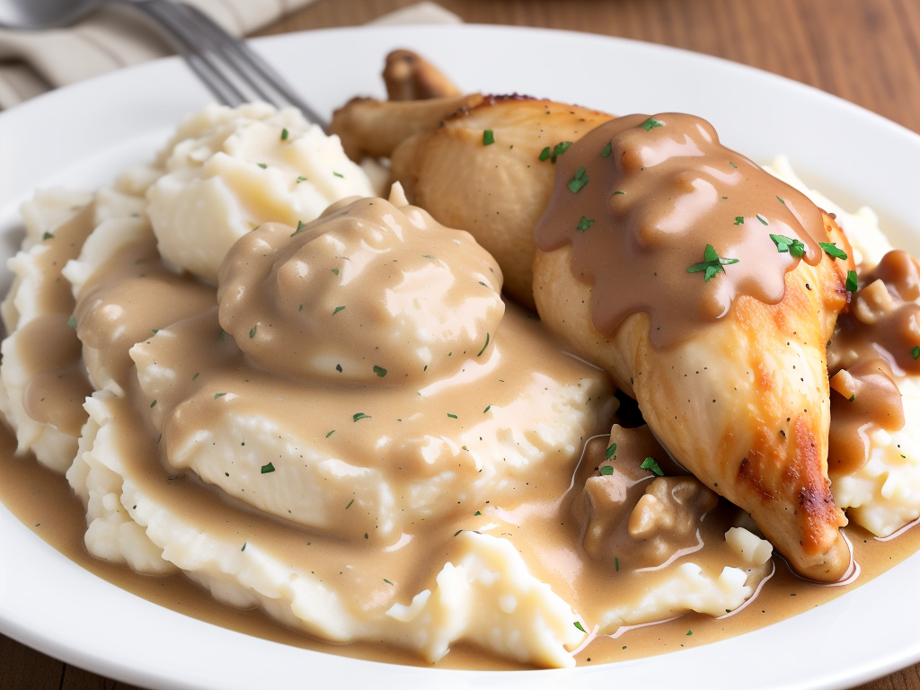 chicken and gravy over mashed potatoes