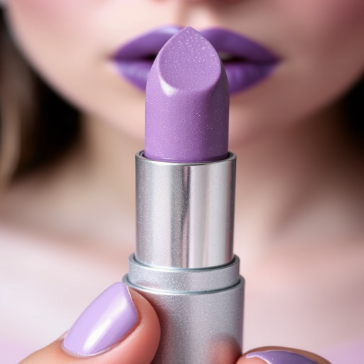 Frosted lavender lipstick "Ethereal Frost" combining a cool-toned purple base with silver shimmer for a unique and eye-catching look