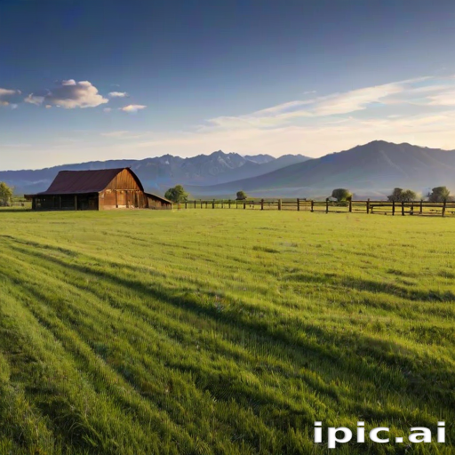 Scenic Landscape of a Rustic Barn Surrounded by Lush Green Fields