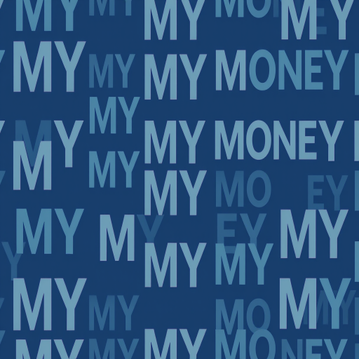 Create a seamless abstract pattern featuring the words "MY MONEY" in varying font sizes and intensities, with a gradient background transitioning from dark blue to light blue, shot with a Canon EOS R5, 50mm lens, f/2.8 aperture, 1/125 sec shutter speed, ISO 100.