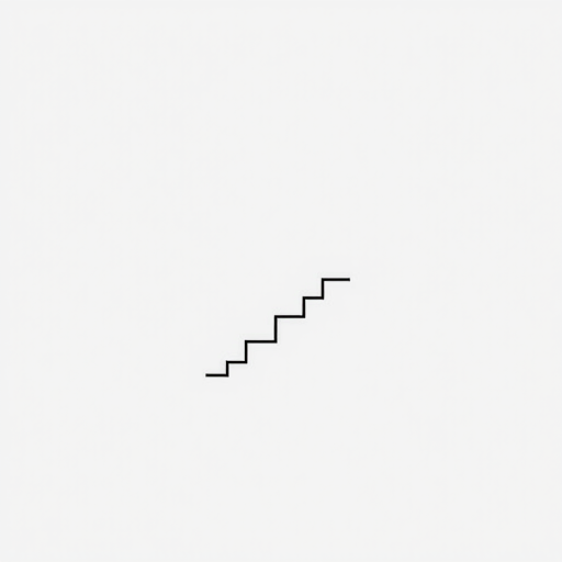 Create a minimalist black and white icon of a zigzag staircase on a plain background, using a Canon EOS R5 camera with a 50mm f/1.2 lens, ISO 100, aperture f/8, and a shutter speed of 1/200 sec for sharp detail and contrast.