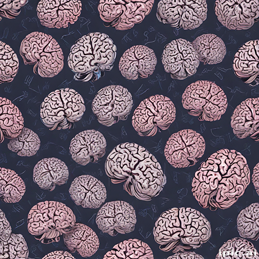 Dark Pattern Brain Colorful Pattern of Stylized Human Brains on a Dark Background