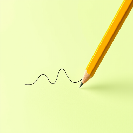 Create a high-resolution illustration of a simple yellow pencil sketching a wavy line on a soft gradient light green background, using a Canon EOS R5 camera with a 50mm lens at f/2.8, ISO 100, and a shallow depth of field to enhance focus on the pencil and line.
