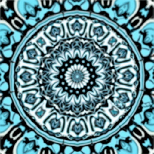 Create a detailed mandala with intricate patterns and a color palette of light blue and black, using a DSLR camera with a 50mm lens at f/2.8, ISO 100, and a sharp focus, captured from a top-down view to enhance clarity and symmetry.