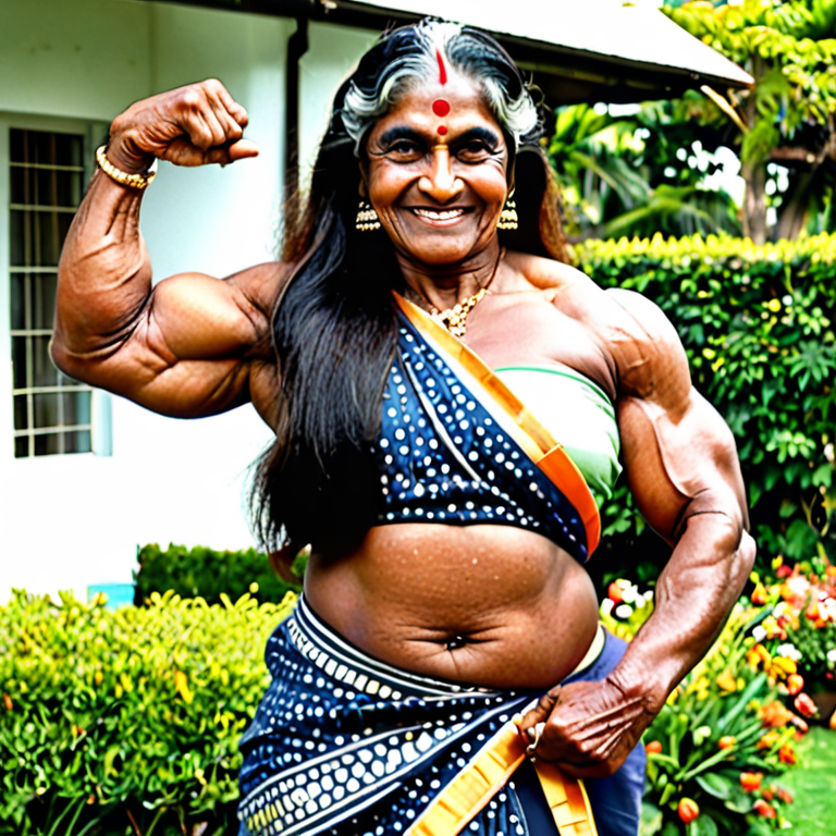 Free Ai Image Generator - High Quality and 100% Unique Images -  — A  huge wrinkly rough haggard smiling muscular morbidly obese female dark  black indian granny bodybuilder shows off her