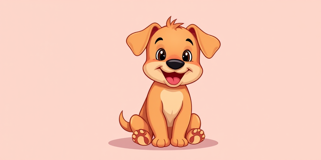 Create a cute cartoon style image of a small brown puppy sitting happily with a playful expression, using a digital illustration technique, with high resolution settings, focus on vibrant colors, and a smooth gradient background, captured in a 35mm lens perspective at f/2.8 aperture.