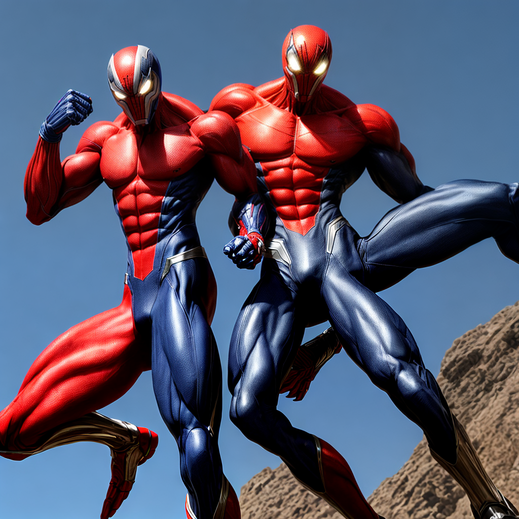 Two Male slender slim thin symbiotes with sinewy muscles, completely in ...