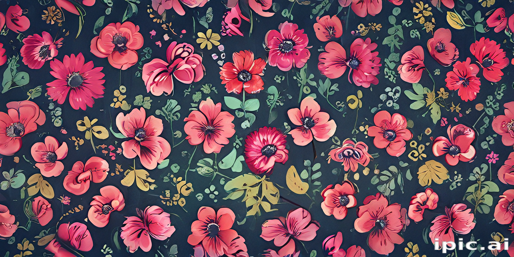 Colorful Floral Pattern Featuring Vibrant Blooms Against a Dark Background