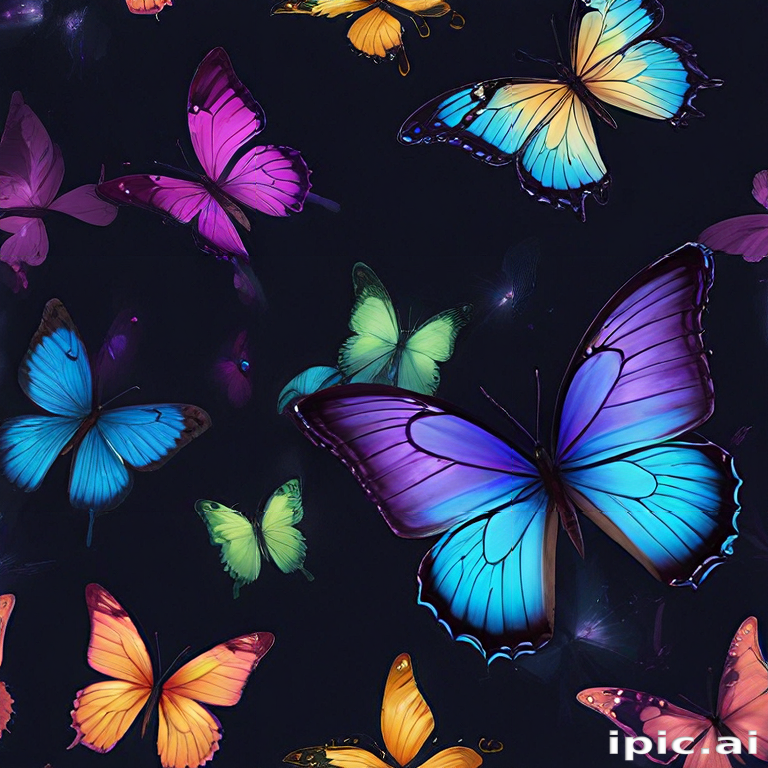 A Vibrant Collection of Colorful Butterflies Dancing Against a Dark ...