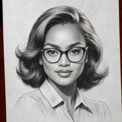 Wonderful Jessica Mauboy, pencil sketch, portrait of Radiant woman 1940s in glasses, hair style beatnik, outline, clear lines, fine lines, 8k