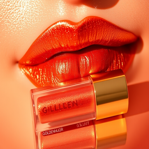 Glamorous "Golden Hour" metallic liquid lipstick featuring warm, sun-kissed tones with a high-shine finish, perfect for creating a radiant, glowing makeup look