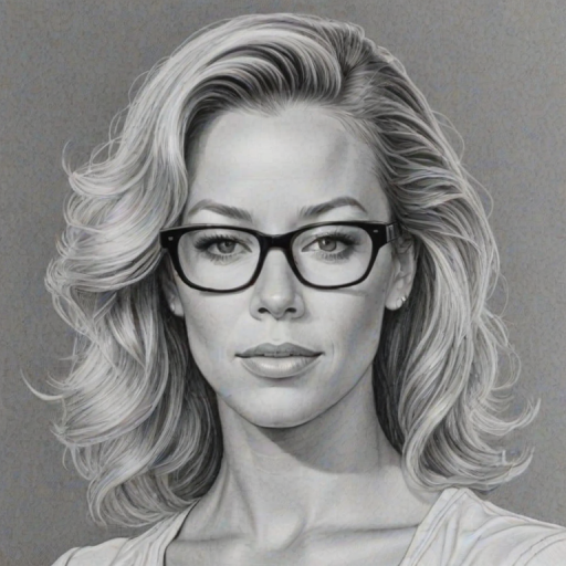 Enchanting Kendra Wilkinson, pencil sketch, portrait of Resplendent woman 1980s in glasses, hair style beatnik, outline, clear lines, fine lines, 8k