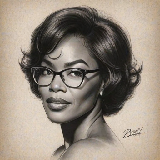 Enticing Angela Bassett, pencil sketch, portrait of Elegant woman 1953s in glasses, hair style beatnik, outline, clear lines, fine lines, 8k