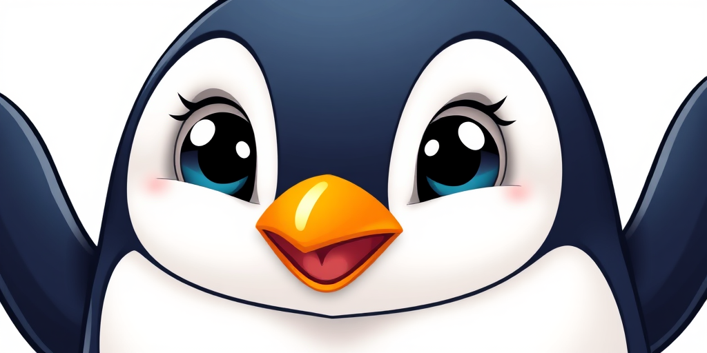 Create a cute cartoon penguin with exaggerated features, high-resolution, using a DSLR camera, 50mm lens, f/1.8 aperture, ISO 100, soft lighting, and a clean white background.