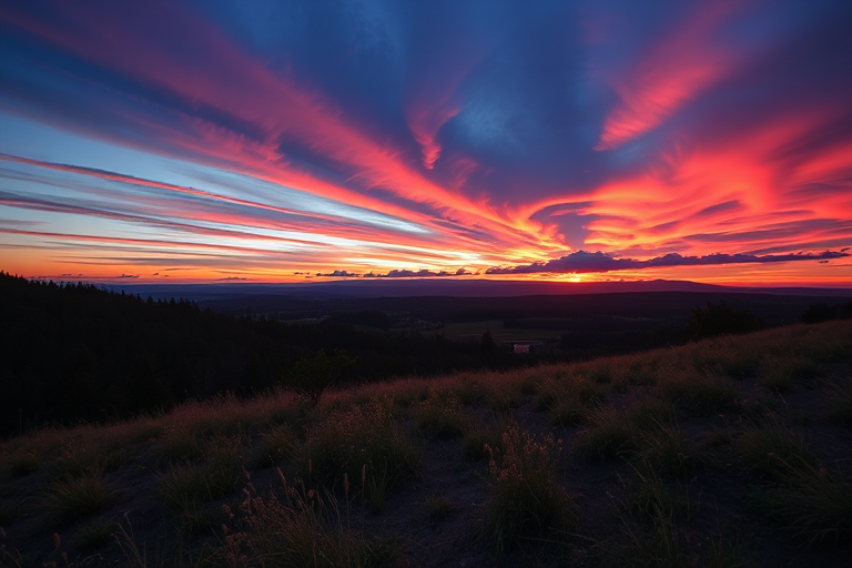 Create a high-resolution image of a serene landscape at sunset with vibrant colors, captured using a DSLR camera with an aperture of f/8, ISO 200, and a shutter speed of 1/125 seconds, from a wide-angle perspective to enhance depth and clarity.