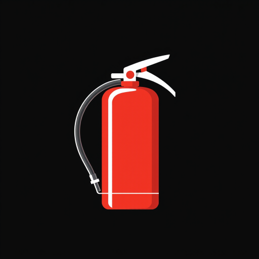 Create a high-resolution vector illustration of a fire extinguisher, in a flat design style, using a black background, focus on clean lines and simplicity, camera settings: f/4 aperture, ISO 100, 50mm lens, top-down view, digital art.
