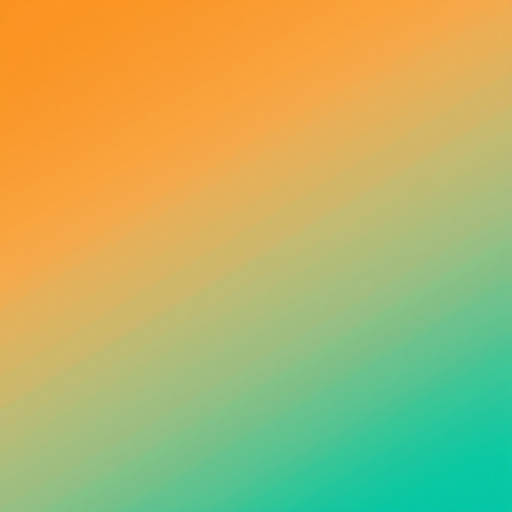 Create a smooth gradient background transitioning from orange at the top to teal at the bottom, shot with a DSLR camera at f/2.8 aperture, ISO 100, and a focal length of 50mm, using a wide-angle lens for an immersive view.