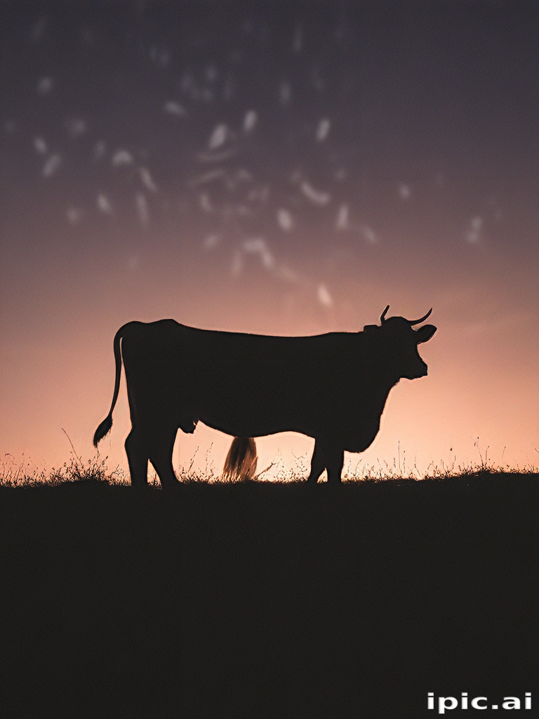Serene Silhouette of a Cow Against a Beautiful Sunset Sky