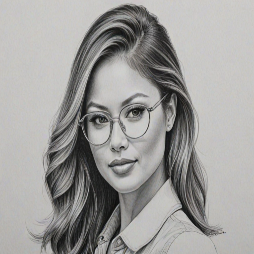 Graceful Vanessa Lachey, pencil sketch, portrait of Appealing woman 1968s in glasses, hair style beatnik, outline, clear lines, fine lines, 8k