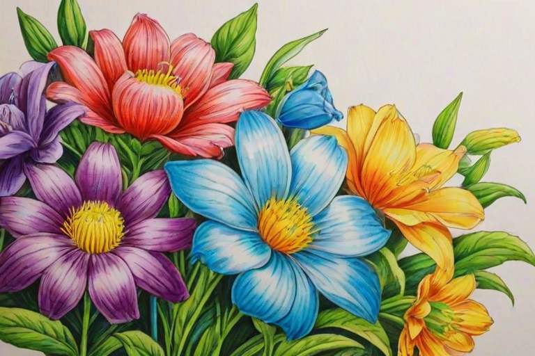 colored drawings of flowers