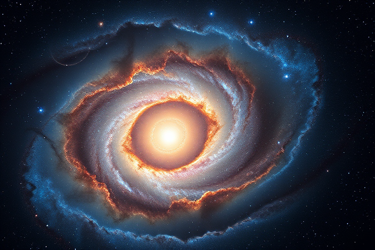 Generate a high-resolution image of a swirling galaxy with a luminous core and cosmic dust clouds, incorporating vibrant colors and intricate details, captured with a DSLR camera, 24mm lens, f/2.8 aperture, ISO 400, long exposure, low angle view, and emphasizing astrophotography style to enhance clarity and depth.