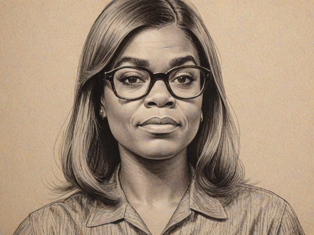 Magnificent Tracy Morgan, pencil sketch, portrait of Stunning woman 1965s in glasses, hair style beatnik, outline, clear lines, fine lines, 8k