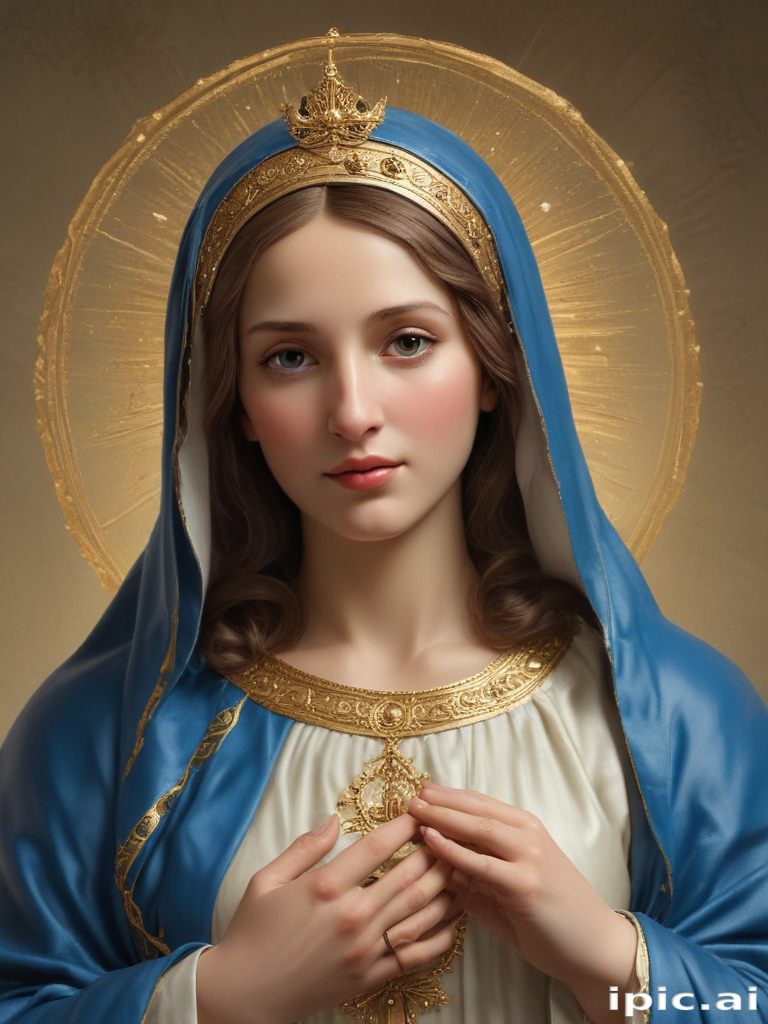 Portrait of a Serene Young Woman with a Crown and Blue Robe