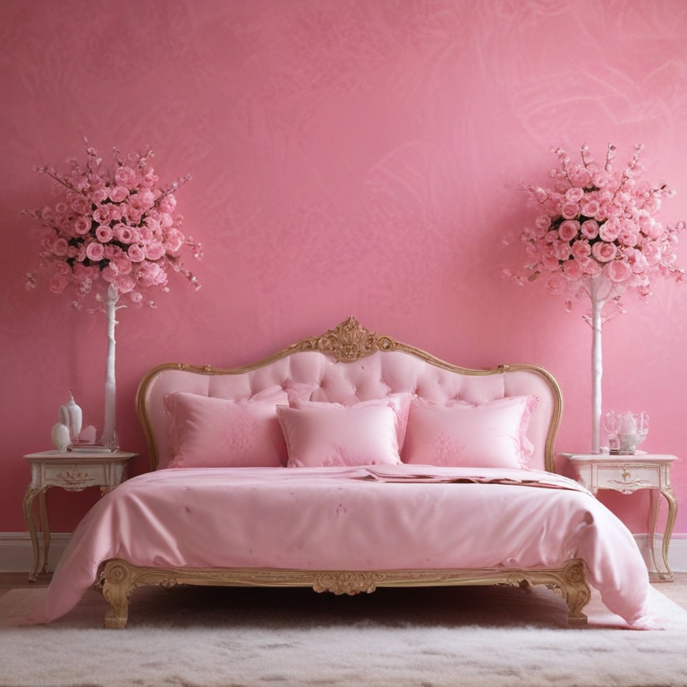 Elegant Pink Bedroom with Luxurious Bedding and Floral Accents for Serenity