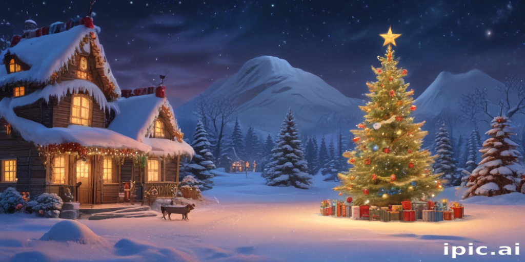 A Cozy Winter Scene Featuring a Festive Christmas Tree and Snowy Landscape.