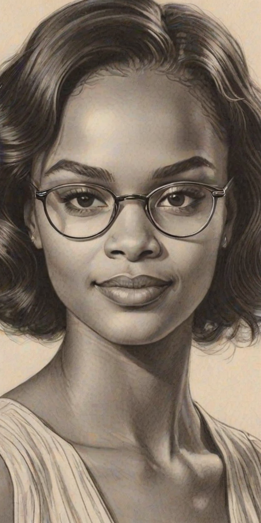 Wonderful Sierra McClain, pencil sketch, portrait of Charming woman 1928s in glasses, hair style beatnik, outline, clear lines, fine lines, 8k