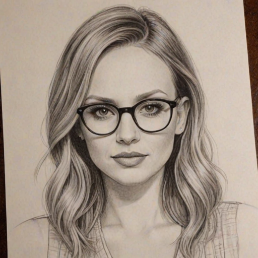 Appealing Carly Pearce, pencil sketch, portrait of Captivating woman 1931s in glasses, hair style beatnik, outline, clear lines, fine lines, 8k