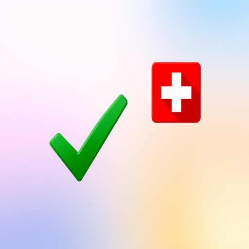 Create a vibrant digital illustration of a green checkmark and a red cross on a smooth gradient background, shot with a DSLR camera at f/8 for sharp detail, 50mm lens for natural perspective, and a low ISO setting to minimize noise.