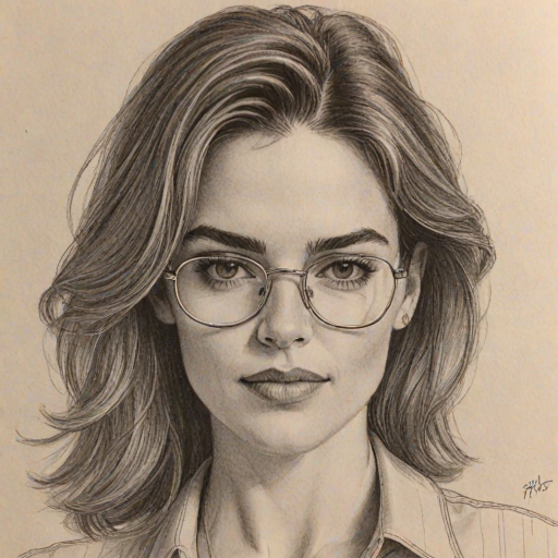 Stunning Amelia Heinle, pencil sketch, portrait of Stunning woman 1977s in glasses, hair style beatnik, outline, clear lines, fine lines, 8k