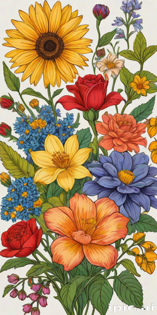 color drawings of flowers