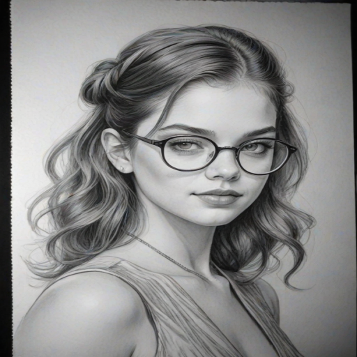 Graceful Barbara Palvin, pencil sketch, portrait of Charming woman 1933s in glasses, hair style beatnik, outline, clear lines, fine lines, 8k