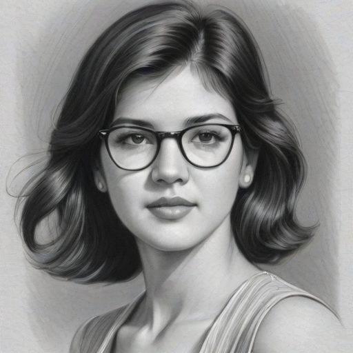 Comely Phoebe Cates, pencil sketch, portrait of Magnificent woman 1932s in glasses, hair style beatnik, outline, clear lines, fine lines, 8k