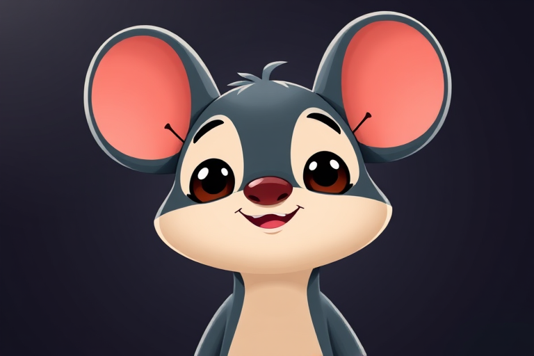 Create a high-resolution vector illustration of a stylized cartoon character with large circular ears and a friendly expression, captured with a Canon EOS R5, 50mm lens, f/2.8, ISO 100, in a studio setting with soft lighting to enhance depth and detail.