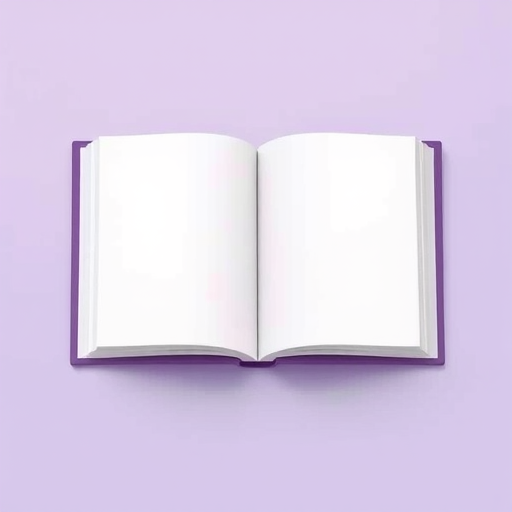 Create an open book illustration with a minimalist design and soft purple color scheme, use a DSLR camera with a 50mm lens, aperture set to f/2.8, ISO 100, shot from a top-down view to enhance clarity and sharpness, in a high-resolution style.