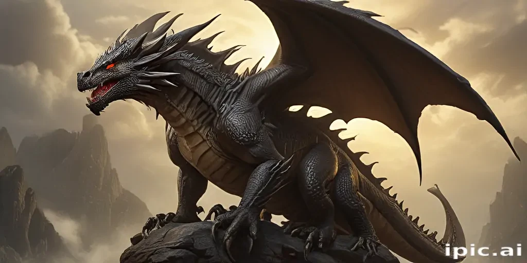 Majestic Dragon Perched on Rocky Summit Under a Dramatic Sky