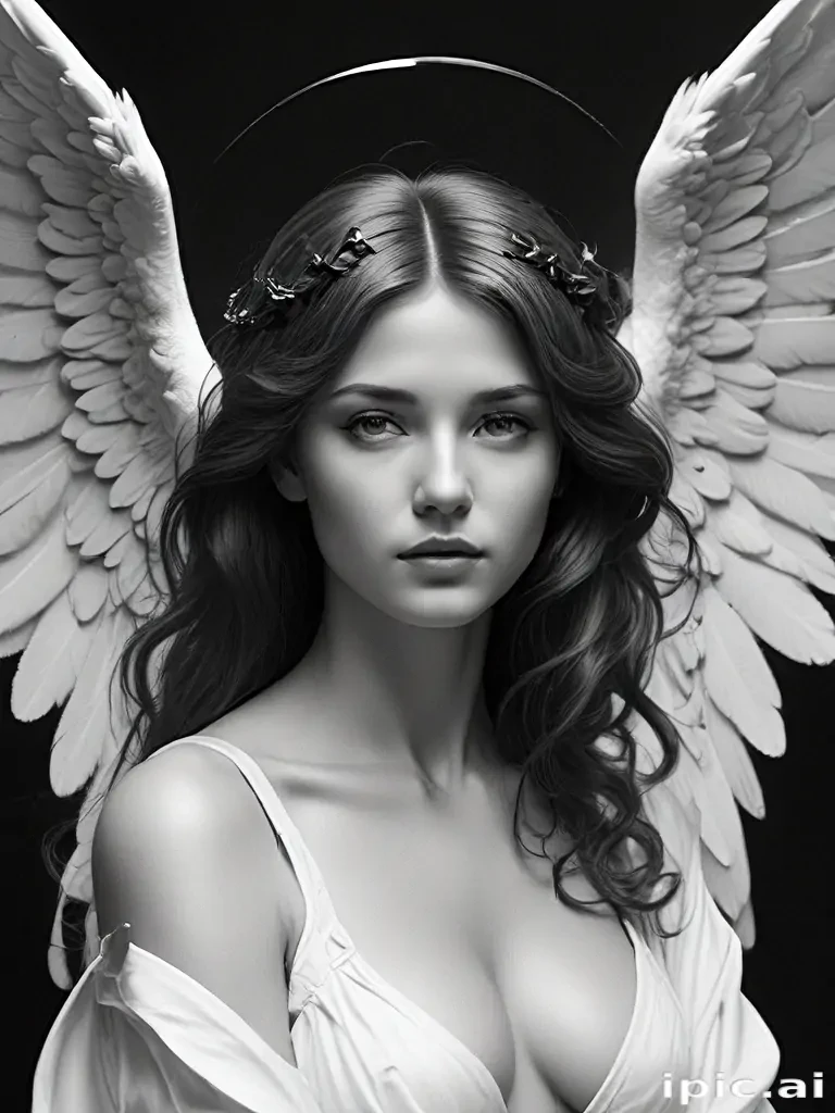 black and white angel drawings