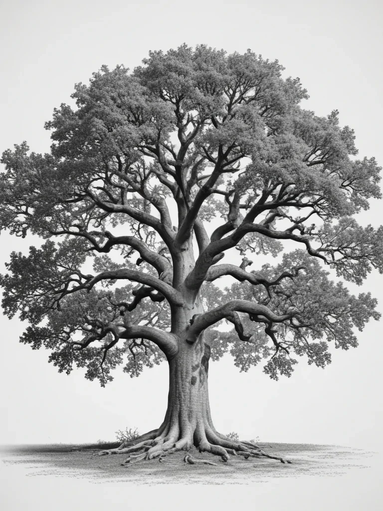 oak tree clipart black and white