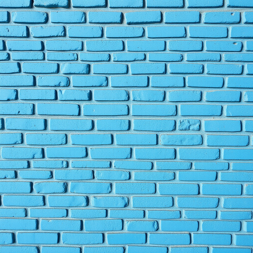 Create a high-resolution image of a textured blue brick wall, shot with a DSLR camera at f/8 aperture, ISO 100, and a shutter speed of 1/125s, using a straight-on view and natural daylight to enhance color vibrancy and detail.
