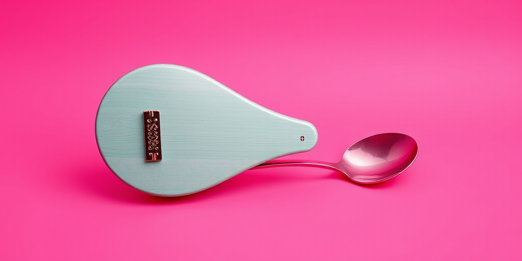 generate a vibrant digital artwork featuring a stylized pipa and spoon against a bold pink background, using a high-resolution 24MP camera with a 50mm lens, f/1.8 aperture, and an ISO of 100 for enhanced clarity and depth of field.